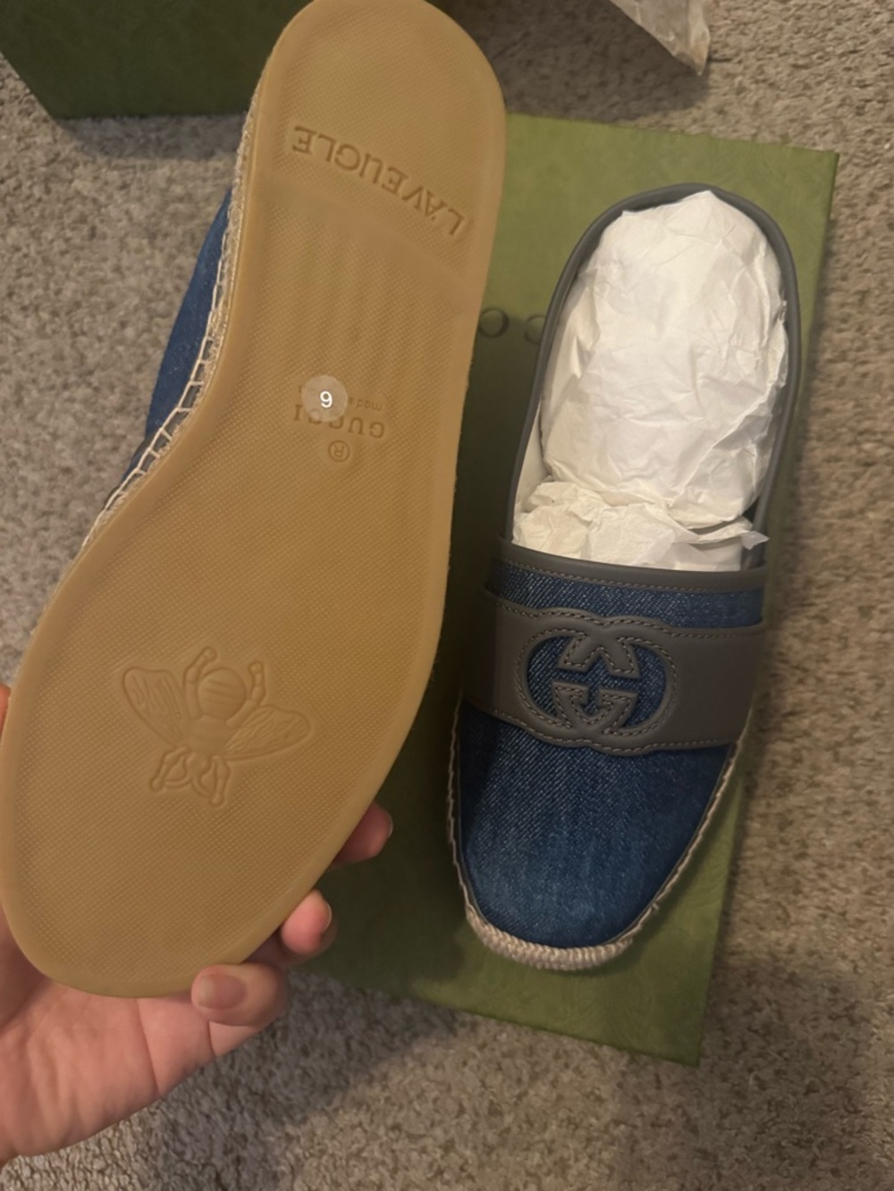 🆕 gucci mens interlocking g espadrilles Blue Denim Espadrille Slip-On - Picture 4 of 6